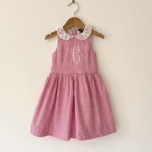 POLO RALPH LAUREN EUC Seersucker Lace Peter Pan Collar Embroidered “C” Dress